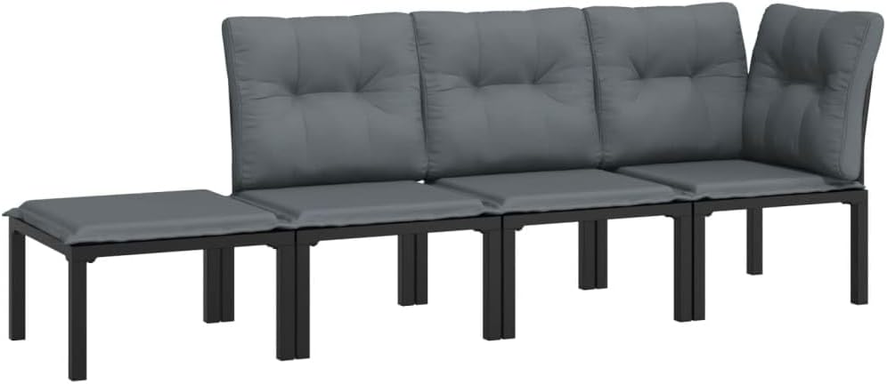 vidaXL Modern Poly Rattan Garden Chair in Black with Dark Gray Cushions - Weather Resistant Outdoor Furniture with a Sturdy Steel Frame, Comfortable Seat, and Modular Design - Image 17