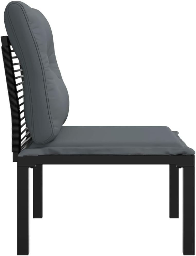 vidaXL Modern Poly Rattan Garden Chair in Black with Dark Gray Cushions - Weather Resistant Outdoor Furniture with a Sturdy Steel Frame, Comfortable Seat, and Modular Design - Image 7