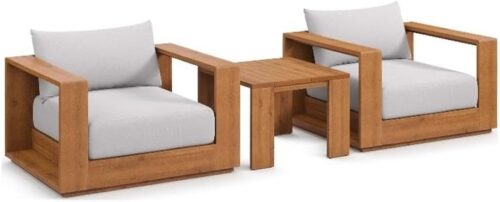 Modway Tahoe Acacia Wood 3-Piece Outdoor Patio Furniture Set in Natural Light Gray - Includes 2 Lounge Chairs with Weather-Resistant Cushions and Side Table