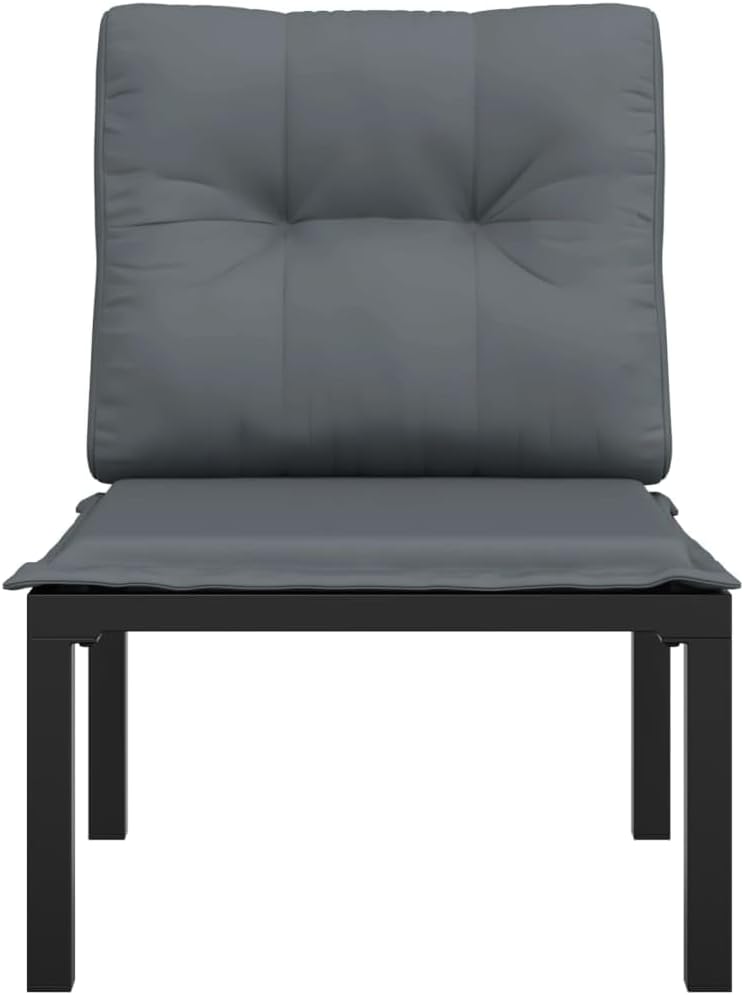 vidaXL Modern Poly Rattan Garden Chair in Black with Dark Gray Cushions - Weather Resistant Outdoor Furniture with a Sturdy Steel Frame, Comfortable Seat, and Modular Design - Image 6