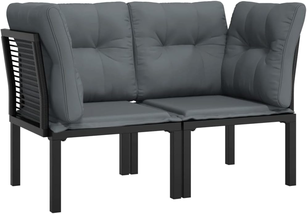 vidaXL Modern Poly Rattan Garden Chair in Black with Dark Gray Cushions - Weather Resistant Outdoor Furniture with a Sturdy Steel Frame, Comfortable Seat, and Modular Design - Image 15