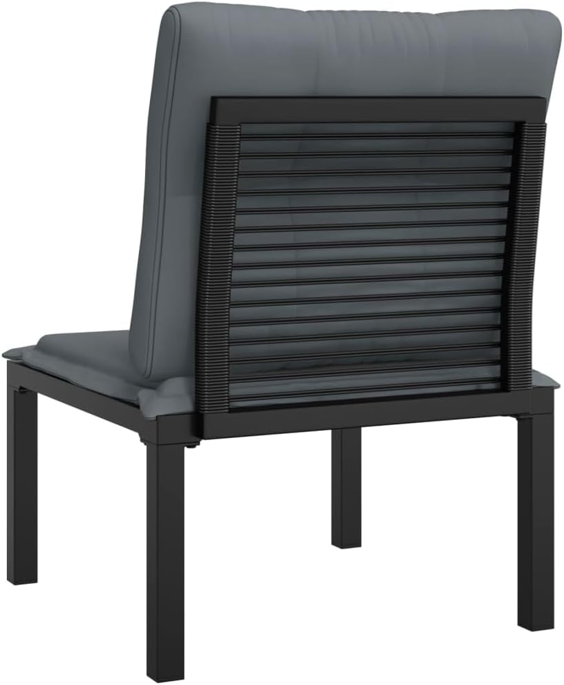 vidaXL Modern Poly Rattan Garden Chair in Black with Dark Gray Cushions - Weather Resistant Outdoor Furniture with a Sturdy Steel Frame, Comfortable Seat, and Modular Design - Image 8