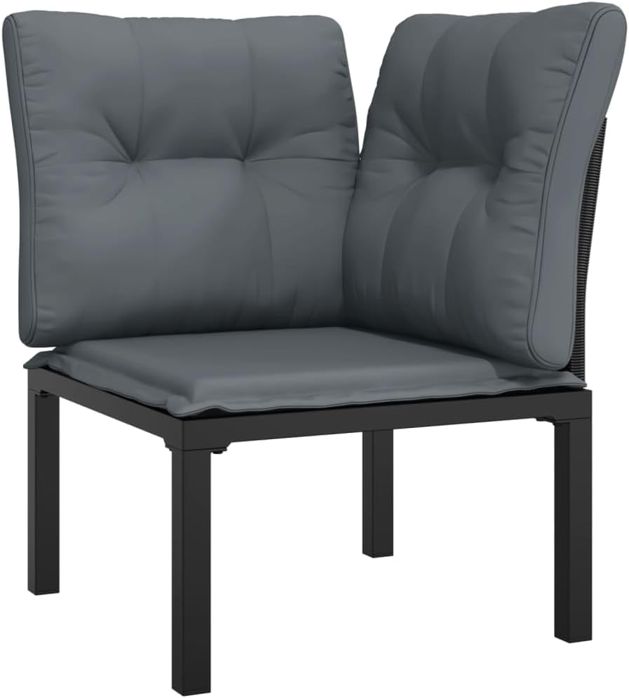 vidaXL Modern Poly Rattan Garden Chair in Black with Dark Gray Cushions - Weather Resistant Outdoor Furniture with a Sturdy Steel Frame, Comfortable Seat, and Modular Design - Image 12