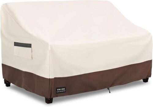 UNARK Outdoor 3-Seater Sofa Cover, Heavy Duty Patio Furniture Covers Waterproof, 76W x 33D x 32H Inches Patio Couch Cover Waterproof Couch Covers for Outdoor Furniture, Beige and Brown
