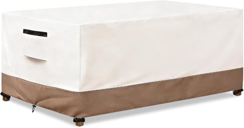 SoloToo Rectangle Outdoor Table Cover Waterproof Heavy Duty Patio Furniture Covers, Rectangle Outdoor Dining Table Cover - 60" W x 38" D x 28" H (Beige & Brown)