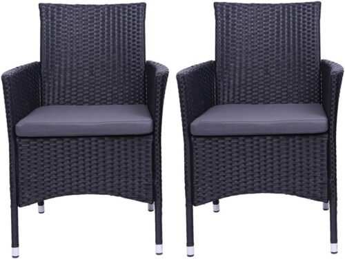 Outdoor Patio Wicker Dining Chairs 2 Piece Set, PE Rattan Single Sofa Chair, Patio Furniture Set, Outdoor Wicker Bistro Set Rattan Chairs for Patio, Garden, Patio, Deck, Lawn