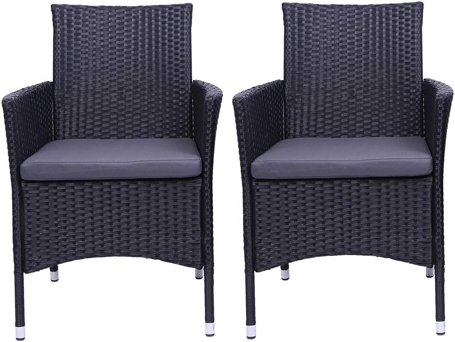 Outdoor Patio Wicker Dining Chairs 2 Piece Set, PE Rattan Single Sofa Chair, Patio Furniture Set, Outdoor Wicker Bistro Set Rattan Chairs for Patio, Garden, Patio, Deck, Lawn