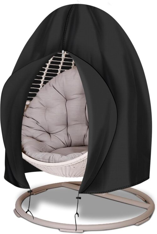 Funshot Egg Chair Cover Waterproof, 75" x 45" Patio Hanging Swing Egg Chair Covers with Zipper, Outdoor Wicker Single Seat Egg Chair Cover for Outdoor Furniture, Windproof, Black