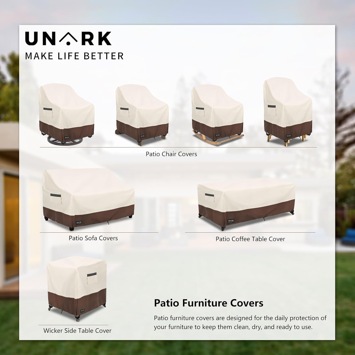 UNARK Outdoor 3-Seater Sofa Cover, Heavy Duty Patio Furniture Covers Waterproof, 76W x 33D x 32H Inches Patio Couch Cover Waterproof Couch Covers for Outdoor Furniture, Beige and Brown - Image 7