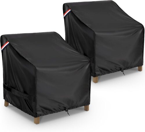 KylinLucky Heavy Duty Waterproof Patio Chair Covers 2 Pack, Outdoor Lounge Deep Seat Covers, Fits Up to 32Wx37Dx36H Inches - All Weather Outdoor Furniture Covers Black