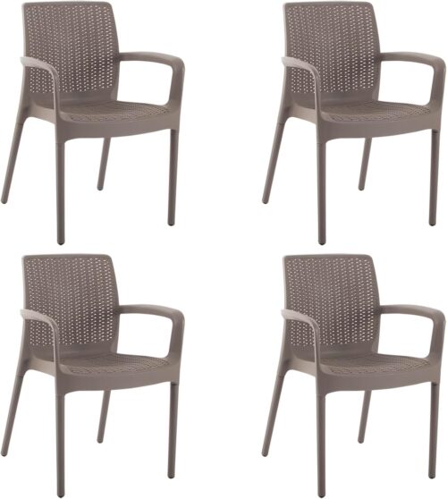 DIMAR GARDEN 4 Piece Patio Dinning Chairs Set, Outdoor Resin Dining Chairs with High Back, Deck Chair with Armrest, Flax Gray