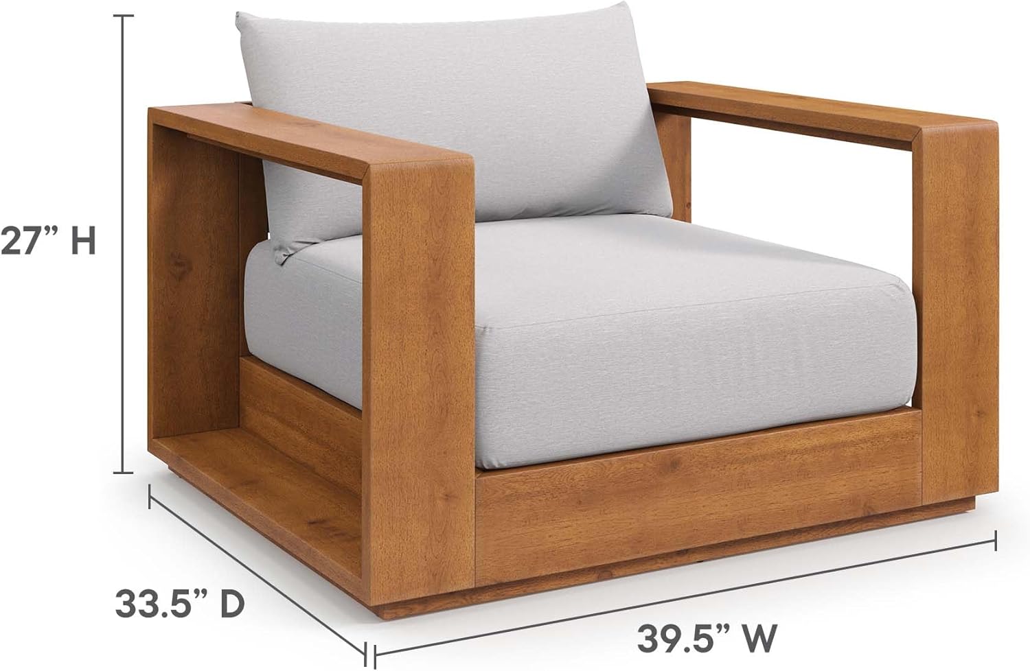 Modway Tahoe Acacia Wood 3-Piece Outdoor Patio Furniture Set in Natural Light Gray - Includes 2 Lounge Chairs with Weather-Resistant Cushions and Side Table - Image 3