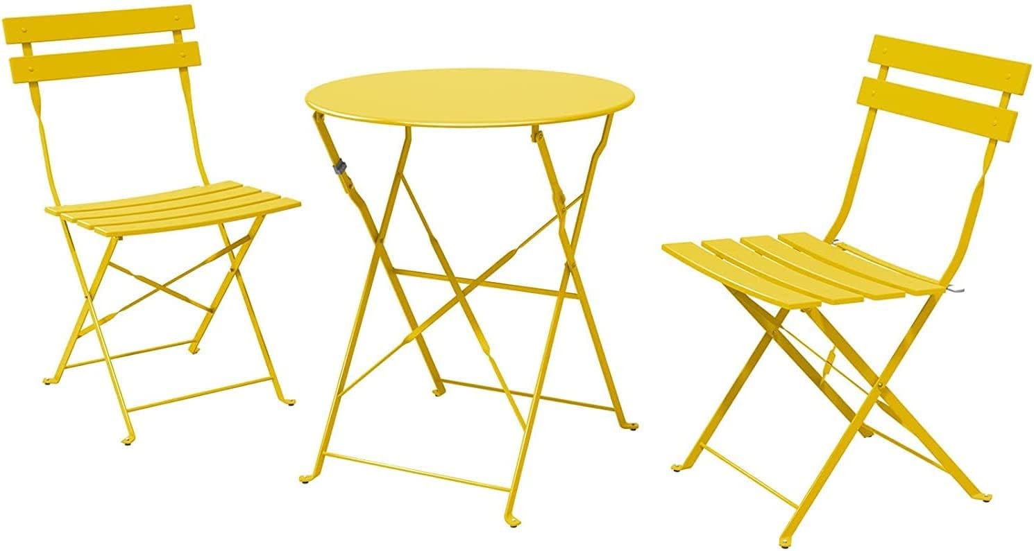 SAYA KIJI Indoor/Outdoor 3-Piece Foldable Bistro Set, Folding Outdoor Patio Furniture Sets, 2 Chairs and 1 Table, Weather-Resistant Outdoor/Indoor Conversation Set for Patio, Yellow, US001