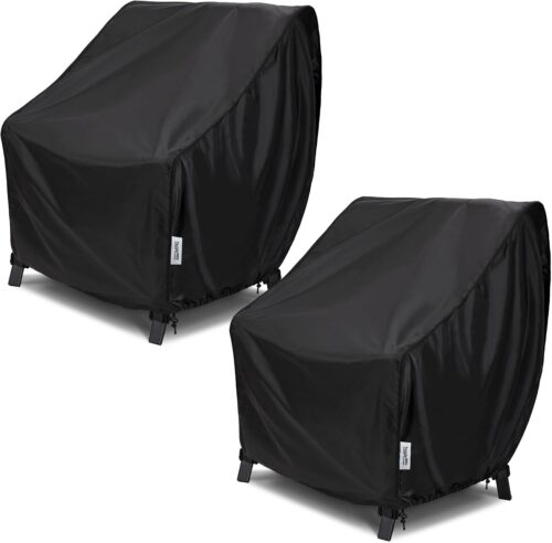 VARIETYFACE Waterproof Patio Chair Covers 2-Pack, All-Weather Outdoor Furniture Protection with UV Resistance, Windproof Straps & Air Vents, Fits Chairs Up to 35W x 38D x 31H Inches, Black