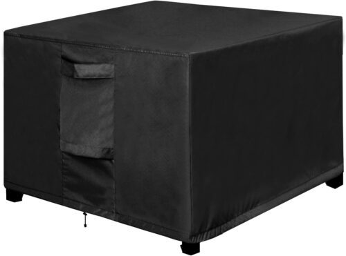 OutdoorLines Outdoor Waterproof Patio Ottoman Covers - Square UV-Proof Patio Side Table Cover Windproof Heavy-Duty Furniture Covering Protector 25L x 25W x 17H Inch, Black