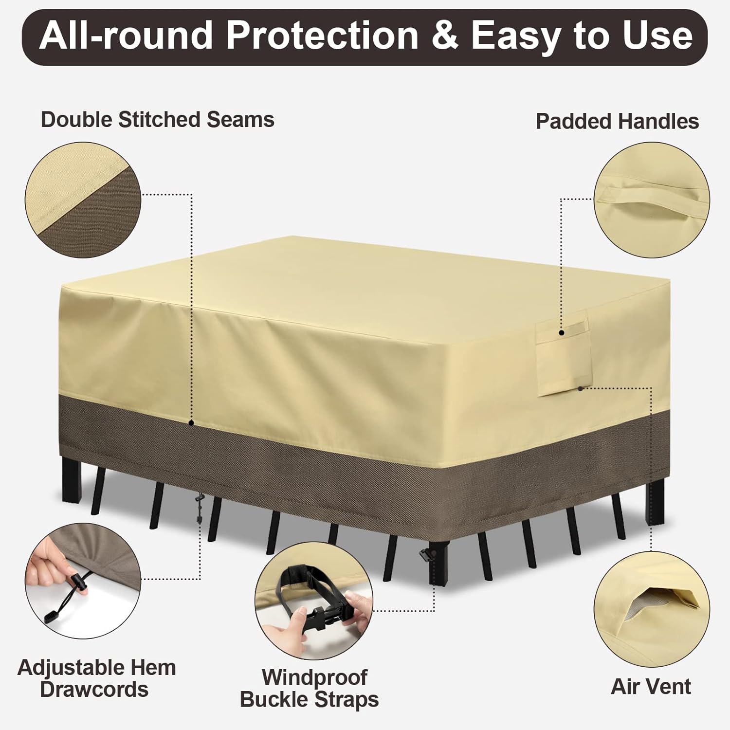 PureFit Patio Furniture Covers, Outdoor Table Furniture Cover Waterproof Canvas Rectangle 650D Patio Covers for Outdoor Furniture, Lawn, Deck, Backyard, Anti-fade & Tear Resistant, 126"L x 84"W x 28"H - Image 6