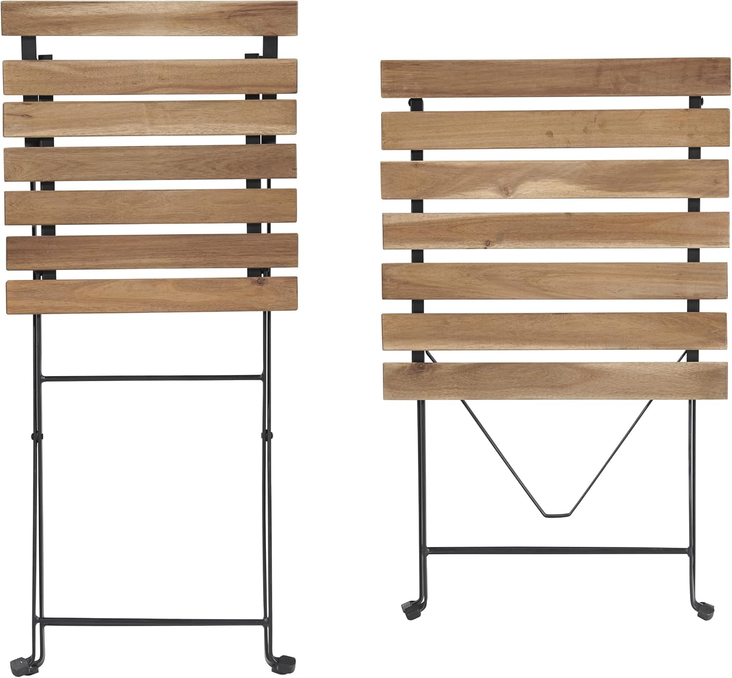 Folding Patio Bistro Set u2013 3-Piece Acacia Wood and Steel Café Table and Chairs for Porch, Deck, Garden, or Balcony Furniture by Lavish Home (Brown) - Image 5