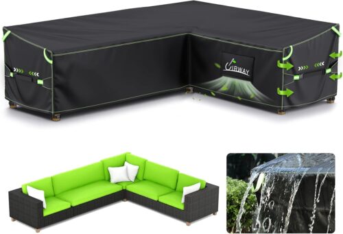 UIRWAY L-Shape Outdoor Sectional Sofa Cover Waterproof with Air Vent, 110" L/85" L x 33.5" D x 31" H (Left Side Long), Heavy Duty Patio Furniture Covers, Outdoor Couch Cover with Reflective Strips