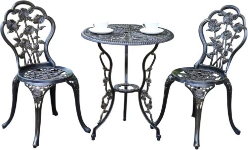 JARDIN DE CENTENNIAL Patio Bistro Set.Rust-Resistant Cast Aluminum Bistro Table Set with Umbrella Hole for Backyard (Rose Copper)