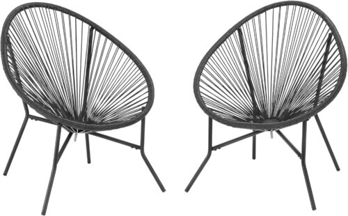 2 Piece Outdoor Acapulco Chair Set, Outdoor Patio Furniture Set, All-Weather Patio Bistro Set, Outdoor Furniture with Woven PE Rattan, Modern Conversation Set for Patio, Lawn, Balcony, Garden, Black