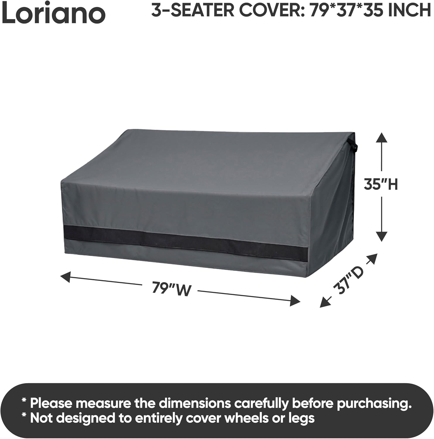 loriano 3-Seater Patio Furniture Covers,100% Waterproof for Loveseat Couch Outdoor Sofa, Heavy Duty 600D Oxford Fabric, Premium PVC Coating for Sun Fade Resistance, 79" W x 37" D x 35" H - Image 3