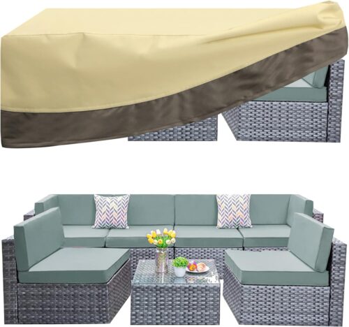 PureFit Patio Furniture Covers, Outdoor Table Furniture Cover Waterproof Canvas Rectangle 650D Patio Covers for Outdoor Furniture, Lawn, Deck, Backyard, Anti-fade & Tear Resistant, 126"L x 84"W x 28"H