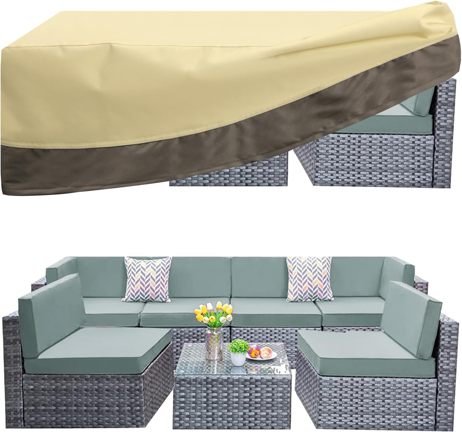 PureFit Patio Furniture Covers, Outdoor Table Furniture Cover Waterproof Canvas Rectangle 650D Patio Covers for Outdoor Furniture, Lawn, Deck, Backyard, Anti-fade & Tear Resistant, 126"L x 84"W x 28"H