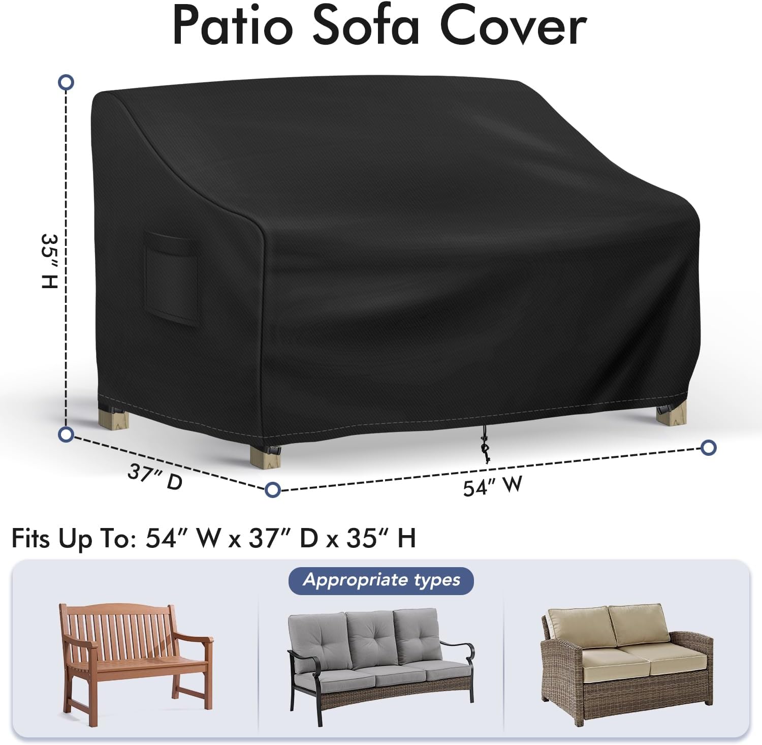 Richwon Patio Loveseat Cover Waterproof, 2-Seater Outdoor loveseat Cover, Patio Furniture Covers with Air Vent and Handles, 54W x 37D x 35H Inches, Black - Image 3