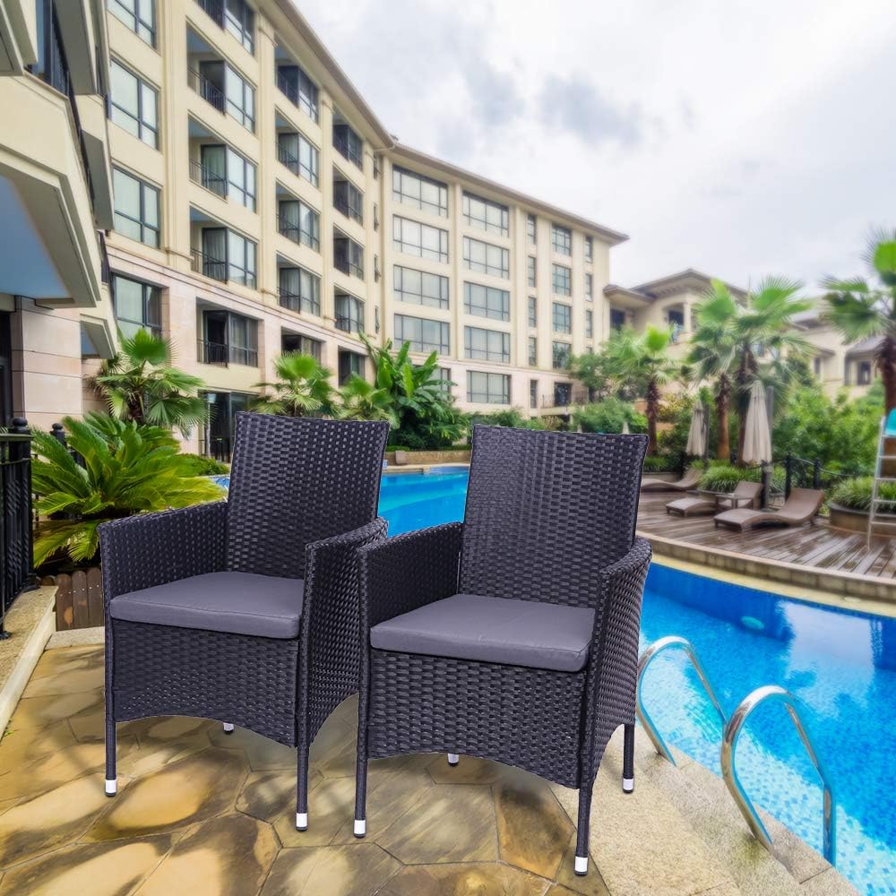 Outdoor Patio Wicker Dining Chairs 2 Piece Set, PE Rattan Single Sofa Chair, Patio Furniture Set, Outdoor Wicker Bistro Set Rattan Chairs for Patio, Garden, Patio, Deck, Lawn - Image 2