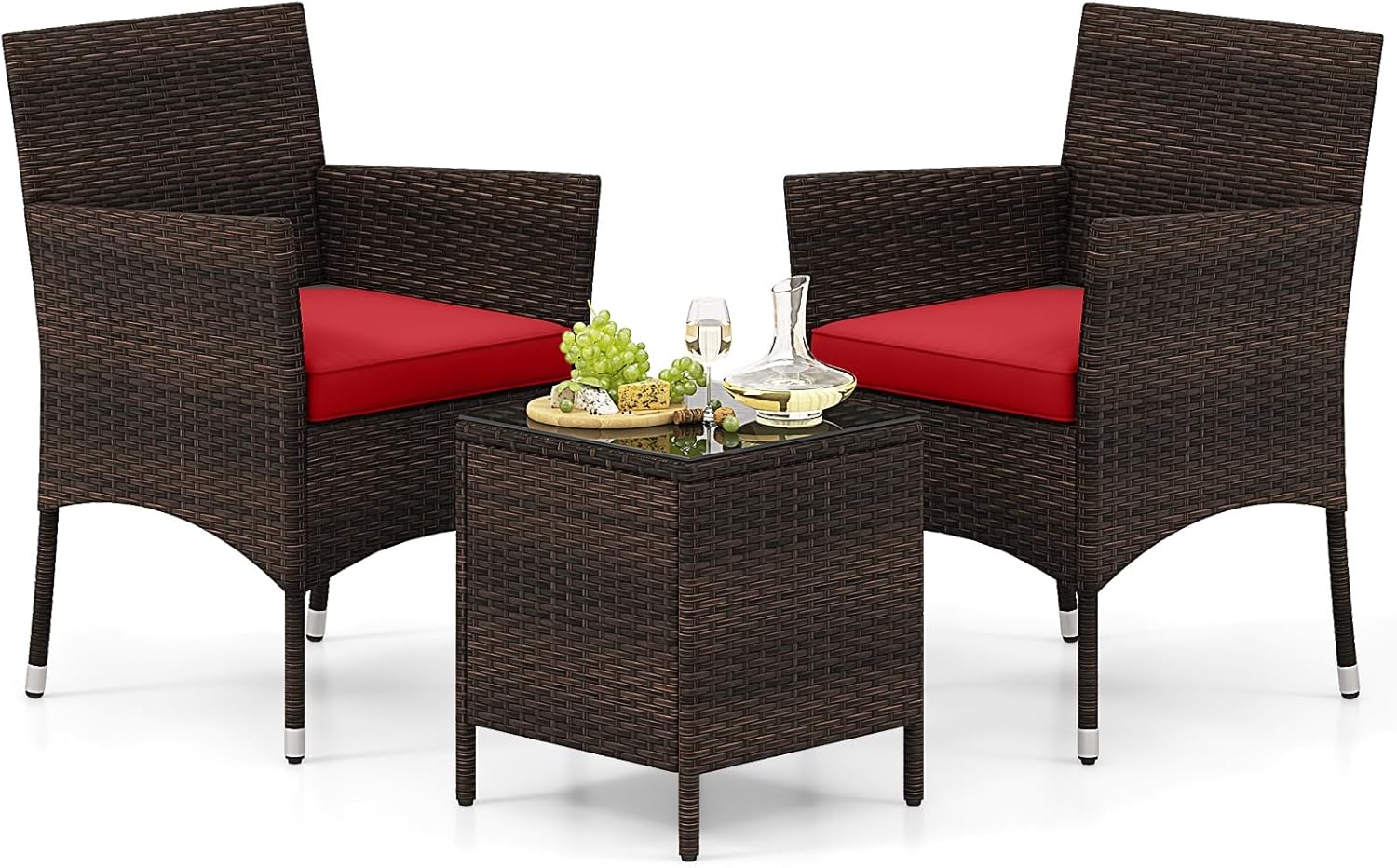 HAPPYGRILL 3 Pieces Rattan Patio Bistro Set, PE Wicker Furniture Set Outdoor Conversation Set with Coffee Table & Soft Cushions Porch Furniture Set for Garden Lawn Poolside Backyard - Image 10
