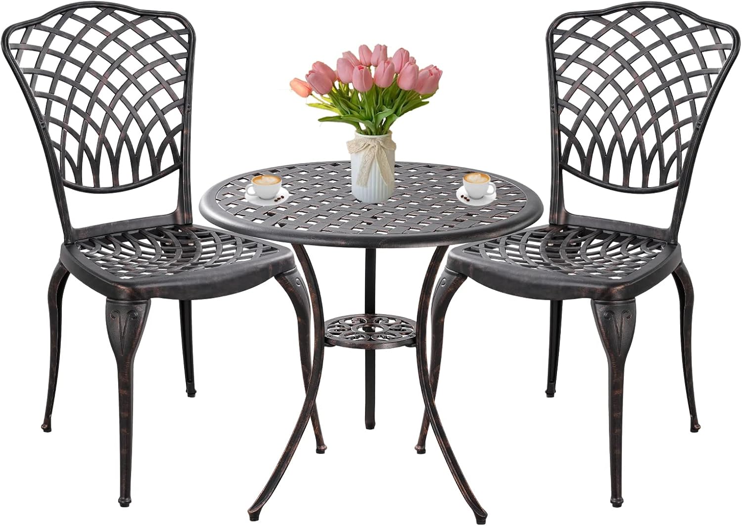 Withniture 3 Piece Patio Bistro Set Cast Aluminum Bistro Table and Chairs Set of 2 with Umbrella Hole,All Weather Metal Bistro Table Set,Outdoor Patio Furniture Set for Garden(Butterfly Black) - Image 10