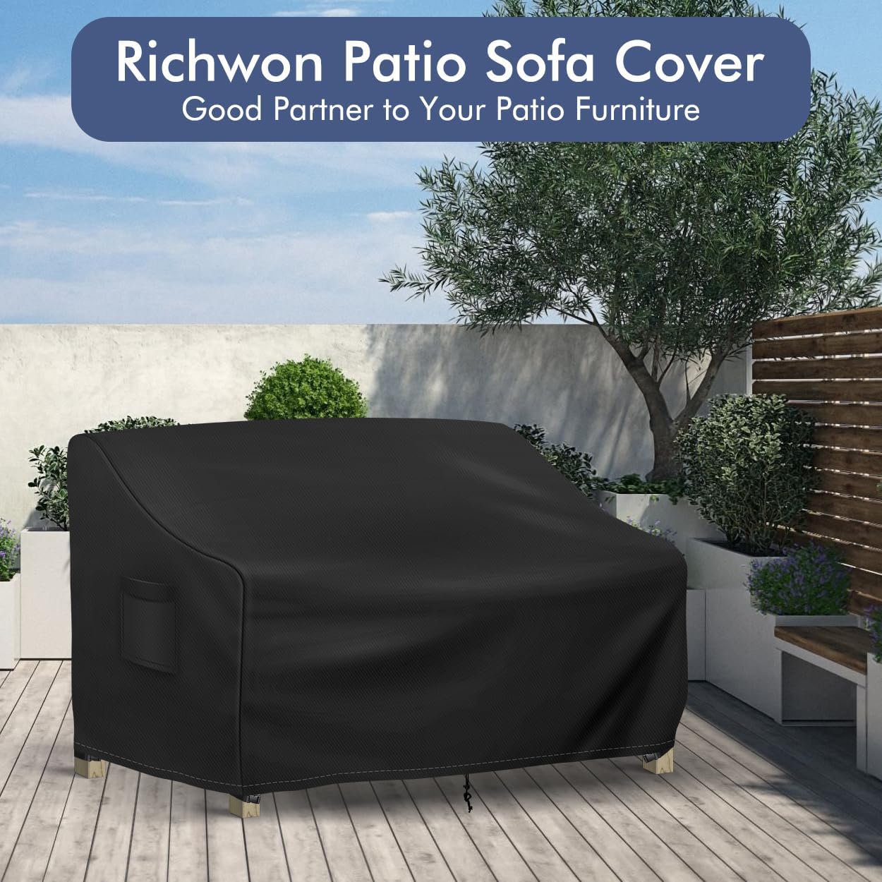 Richwon Patio Loveseat Cover Waterproof, 2-Seater Outdoor loveseat Cover, Patio Furniture Covers with Air Vent and Handles, 54W x 37D x 35H Inches, Black - Image 7