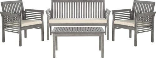 SAFAVIEH Outdoor Collection Carson Grey Wash/ Beige Cushions 4-Piece Conversation Patio Set