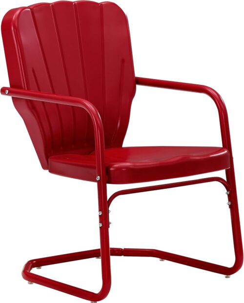 Crosley Furniture Ridgeland 2-Piece Outdoor Chair Set, Retro Metal Patio Chairs for Dining, Porch, Deck, Red
