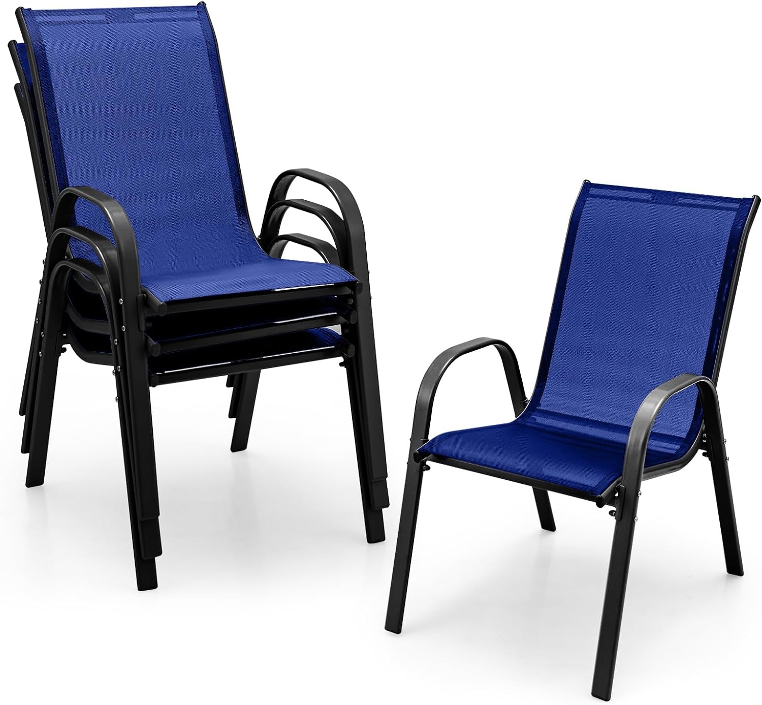 Giantex Set of 4 Patio Chairs, Outdoor Stackable Dining Chairs w/Armrests, 330 LBS Capacity, All Weather Resistant, Heavy Duty Rustproof Steel Frame, Lawn Chairs for Porch Yard Pool Garden (Blue)