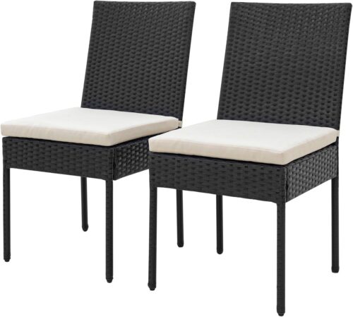 Tangkula Wicker Patio Dining Chairs Set of 2, Outdoor Rattan Cushioned Chairs with Metal Frame for Porch, Deck, Garden and Backyard, 400 LBS Capacity