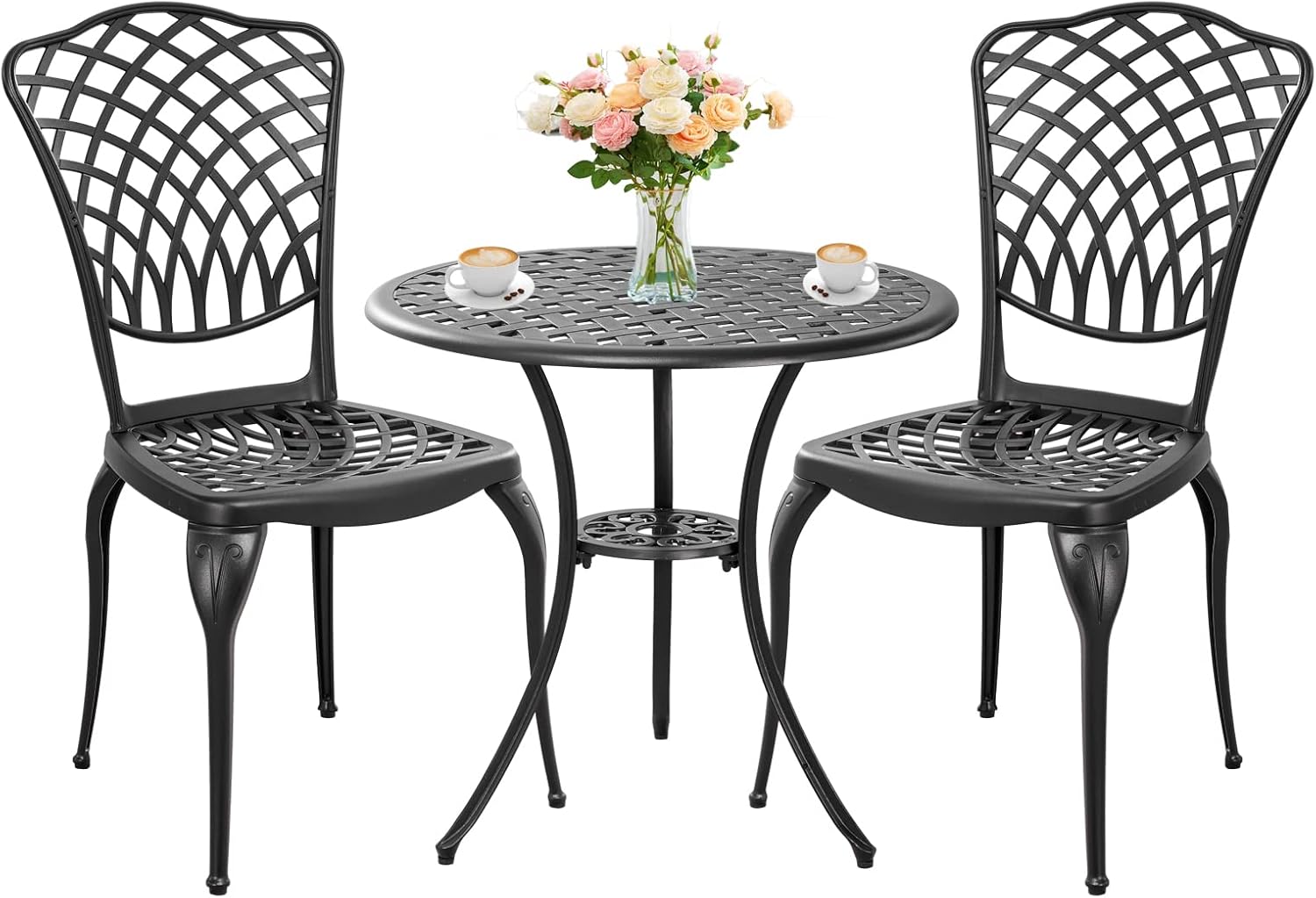 Withniture 3 Piece Patio Bistro Set Cast Aluminum Bistro Table and Chairs Set of 2 with Umbrella Hole,All Weather Metal Bistro Table Set,Outdoor Patio Furniture Set for Garden(Butterfly Black) - Image 11