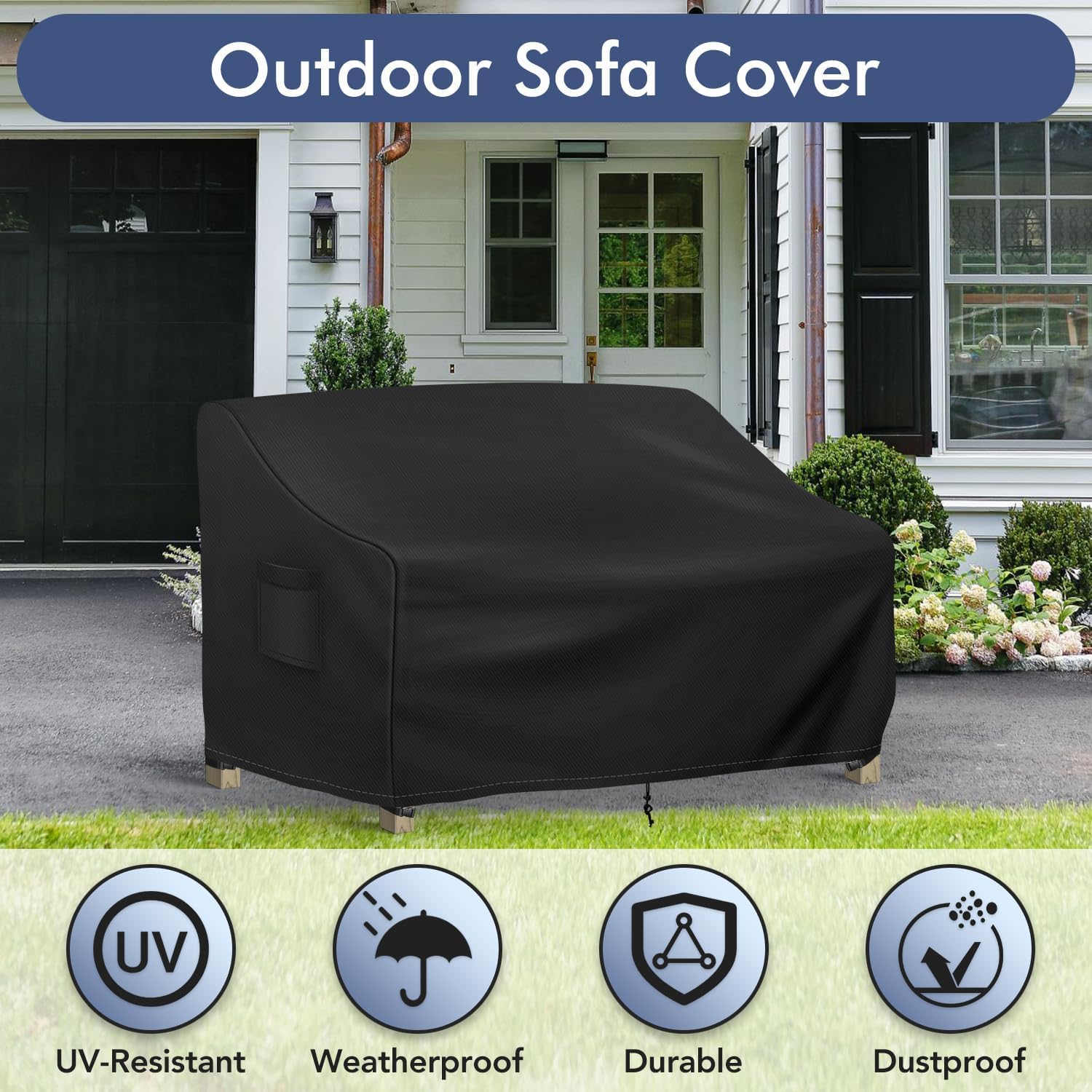 Richwon Patio Loveseat Cover Waterproof, 2-Seater Outdoor loveseat Cover, Patio Furniture Covers with Air Vent and Handles, 54W x 37D x 35H Inches, Black - Image 6