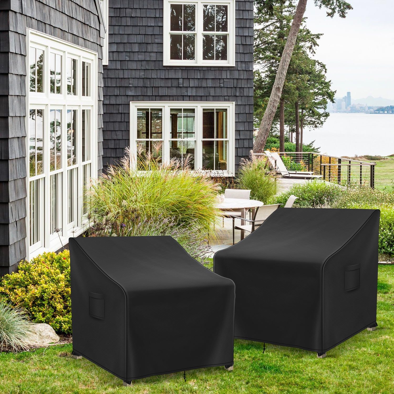 Richwon Adirondack Chair Covers Waterproof, Lawn Outdoor Chair Covers 2 Pack, Patio Chair Covers for Outdoor Furniture Fits up to 32W x 37D x 36H inches, Black - Image 7