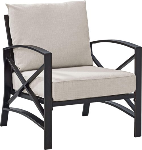 Crosley Furniture Kaplan Outdoor Chair, Patio Chairs for Conversation, Porch, Deck, Balcony, Backyard, Oiled Bronze with Oatmeal Cushions