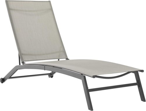 Crosley Furniture Weaver Reclining Mesh Outdoor Chaise Lounge Chair with Wheels for Patio, Deck, Poolside, Matte Black/Light Gray