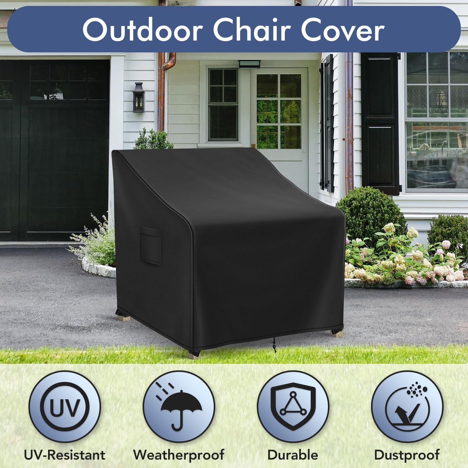 Richwon Adirondack Chair Covers Waterproof, Lawn Outdoor Chair Covers 2 Pack, Patio Chair Covers for Outdoor Furniture Fits up to 32W x 37D x 36H inches, Black - Image 6