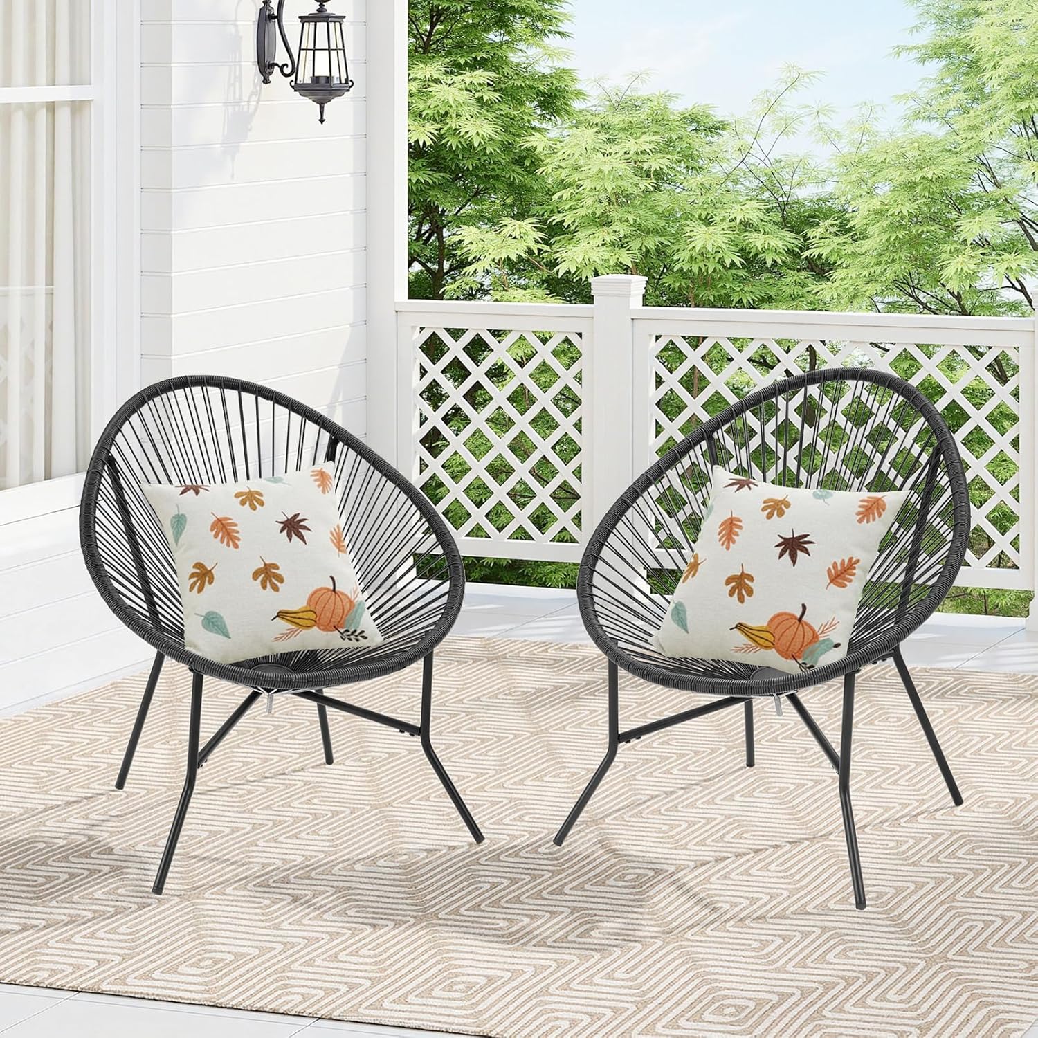 2 Piece Outdoor Acapulco Chair Set, Outdoor Patio Furniture Set, All-Weather Patio Bistro Set, Outdoor Furniture with Woven PE Rattan, Modern Conversation Set for Patio, Lawn, Balcony, Garden, Black - Image 9