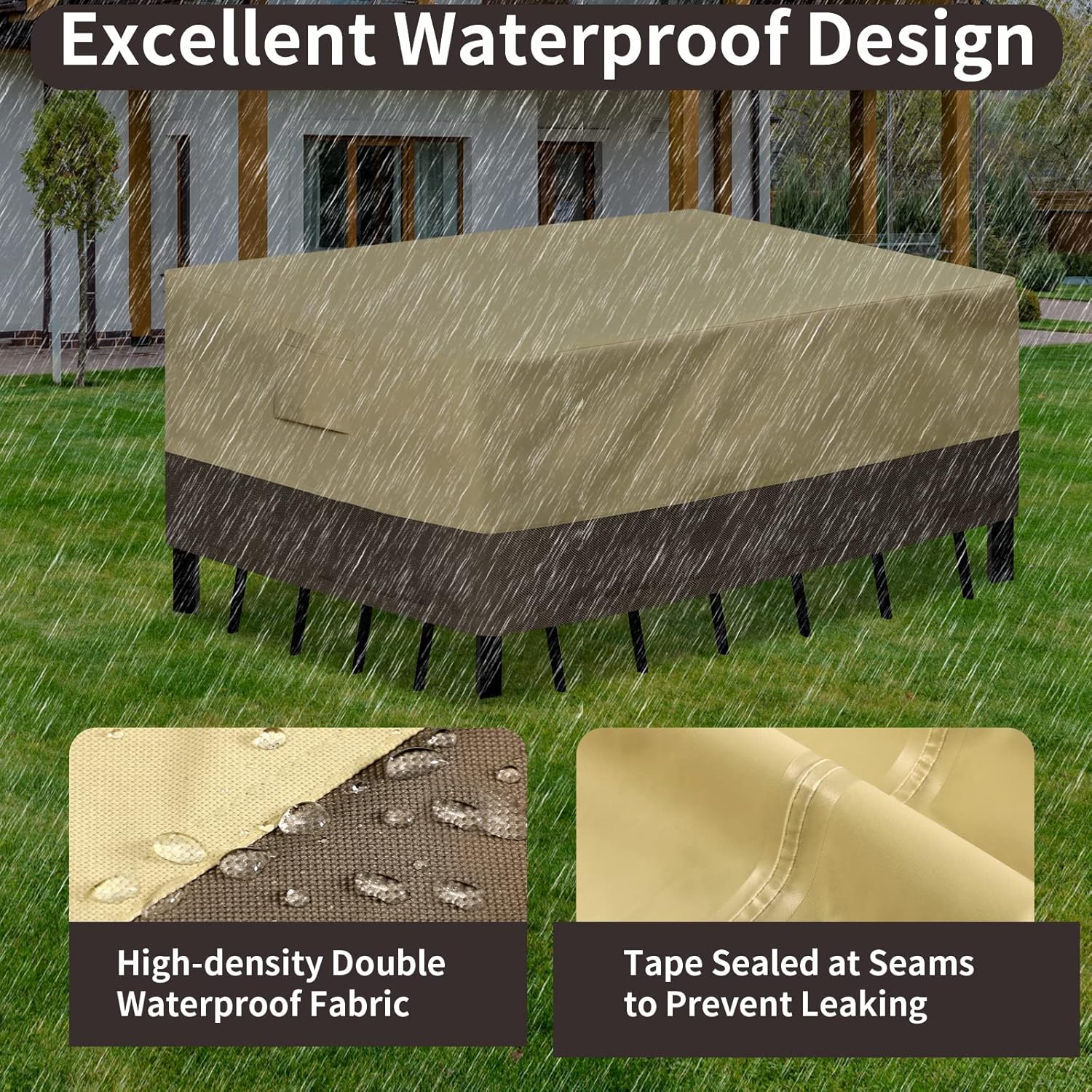 PureFit Patio Furniture Covers, Outdoor Table Furniture Cover Waterproof Canvas Rectangle 650D Patio Covers for Outdoor Furniture, Lawn, Deck, Backyard, Anti-fade & Tear Resistant, 126"L x 84"W x 28"H - Image 5