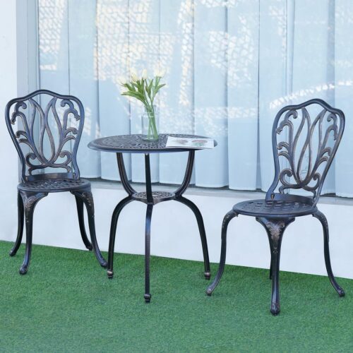 JARDIN DE CENTENNIAL 3-Piece Patio Bistro Furniture Set Cast-Aluminum Bistro Table Set for Lawn,Garden,Backyard (YILI Copper)