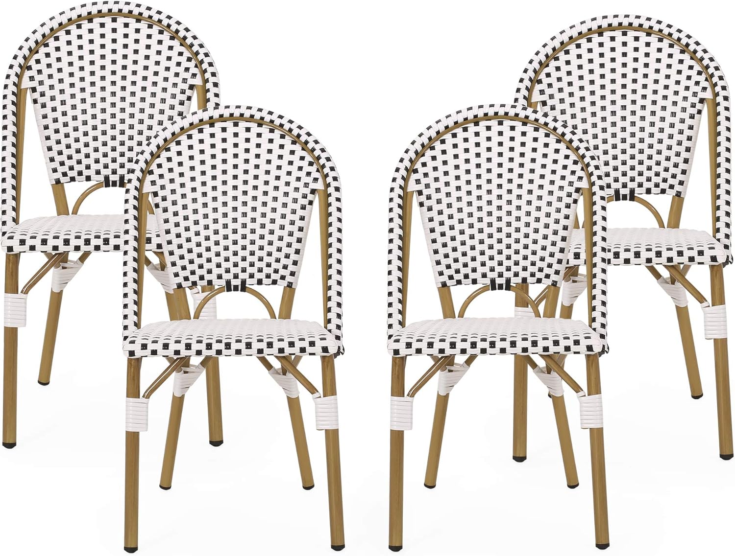 Christopher Knight Home Philomena Outdoor French Bistro Chair (Set of 4), Black + White + Bamboo Print Finish
