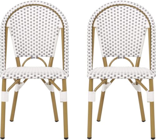 Christopher Knight Home Philomena Outdoor French Bistro Chair (Set of 2), Gray + White + Bamboo Print Finish
