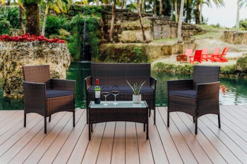 Nestl Wicker Patio Furniture Set - 4 Piece Patio Set with Patio Chairs Set of 2, Loveseat, Glass Top Coffee Table, Outdoor Furniture Sets for Backyard or Pool, Front Porch Furniture Set