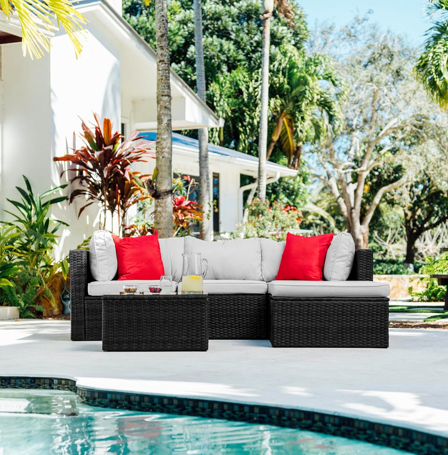 Nestl Outdoor Sectional Patio Furniture Set u2013 5 Piece Outdoor Patio Furniture Set with Outdoor Couch and Sectional Seating - Black with Off White Cushions, Standard - Image 5