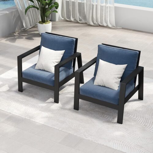 Solaste Aluminum Outdoor Patio Armchair Set of 2, Water-Resistant Metal Patio Single Chairs, Modern Outdoor Conversation Set for Deck Garden Poolside, Blue